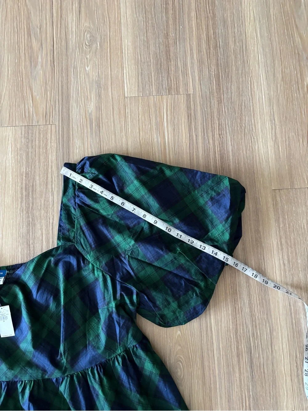 Old Navy Top Plaid Puff Sleeve Poplin Peplum Blue Green Womens 3X NWT Preppy